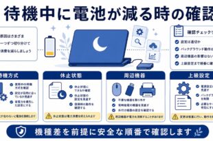 待機方式、休止状態、周辺機器、上級設定を整理した日本語アイキャッチ画像