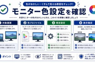 対象画面、色プロファイル、既定設定、表示確認を整理した日本語アイキャッチ画像