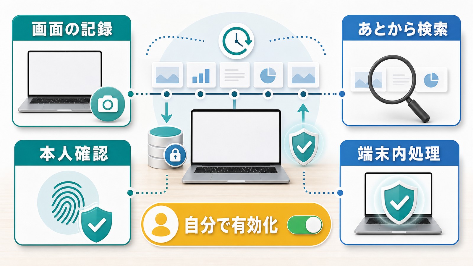 Windows Recallの基本として画面の記録あとから検索本人確認端末内処理自分で有効化を整理した図解