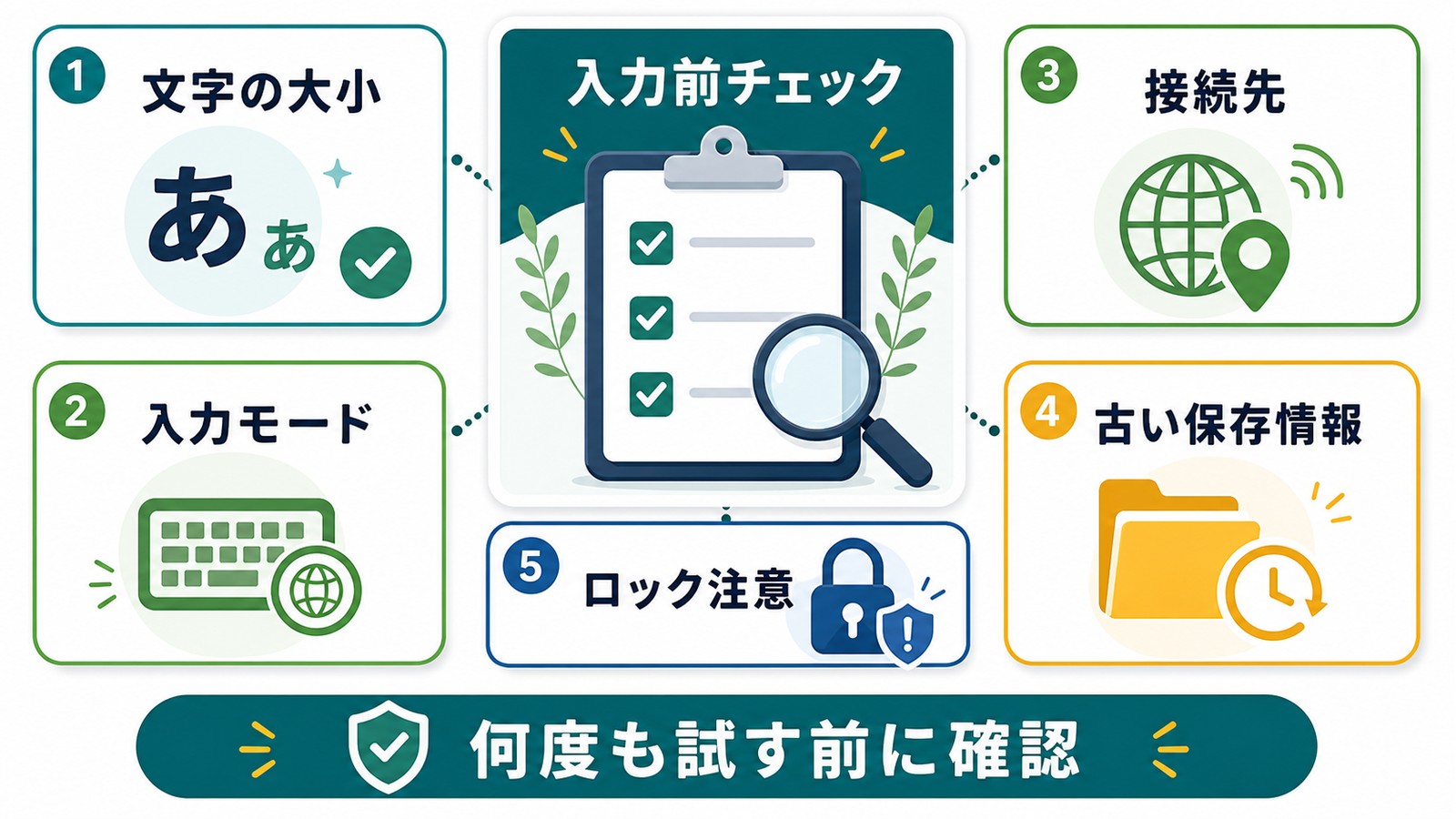 正しいパスワードが通らない時に文字の大小入力モード接続先古い保存情報ロック注意を確認する図解