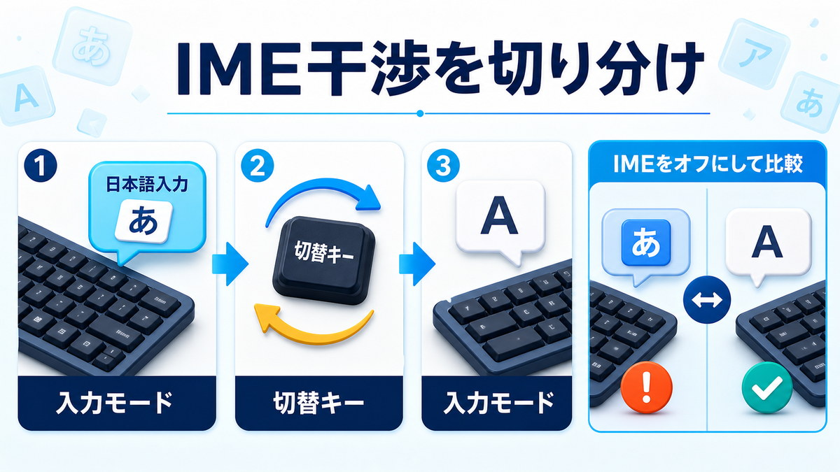 IME干渉でショートカットキーが効かない場合の切り分け図解
