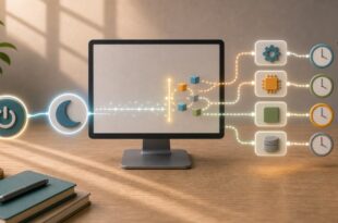 月、電源、阻害ブロック、時計ノードを無文字アイコンで整理した日本語アイキャッチ画像