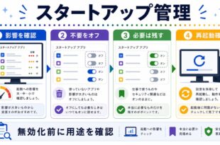 影響を確認し、不要なアプリをオフにし、必要なアプリは残して再起動確認するスタートアップ管理の日本語アイキャッチ画像