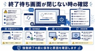 待機中のアプリ、保存確認、ドライバー、更新状態を整理した日本語アイキャッチ画像