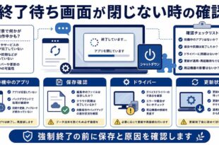 待機中のアプリ、保存確認、ドライバー、更新状態を整理した日本語アイキャッチ画像
