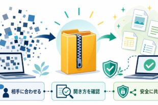 WindowsとMacでzipファイルの文字化けを防ぐために相手の環境と開き方を確認するアイキャッチ