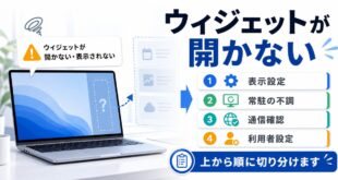 ウィジェットが開かない時に表示設定と常駐と通信と利用者設定を順に確認するアイキャッチ画像