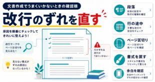 ワードで改行がずれる時に段落行の途中ページ区切り書式余白を確認するアイキャッチ