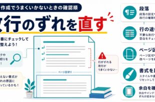 ワードで改行がずれる時に段落行の途中ページ区切り書式余白を確認するアイキャッチ
