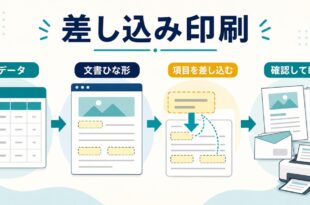 Wordの差し込み印刷でExcelの表データを文書ひな形に差し込み確認して印刷する流れの図解アイキャッチ
