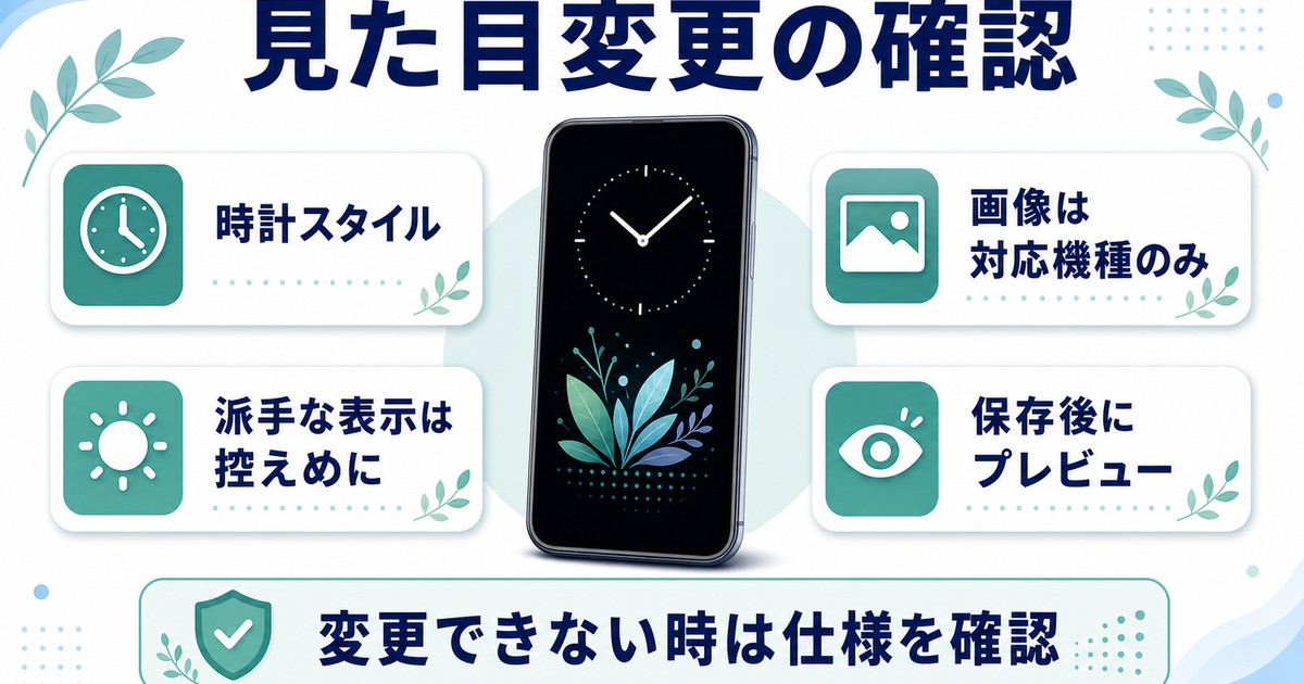 常時表示の時計スタイル画像対応機種保存後プレビューと変更できない時の仕様確認を整理した図解