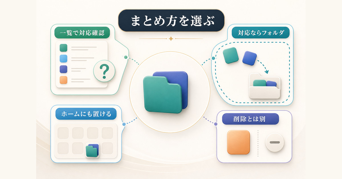 対応する画面でアプリをフォルダにまとめる考え方
