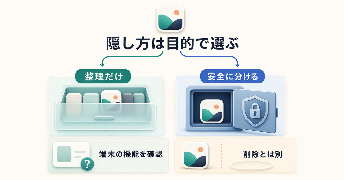 整理目的の非表示と安全に分ける機能の違い