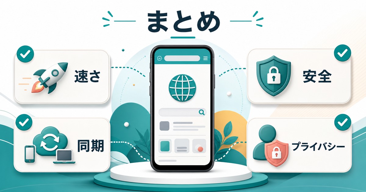 Androidブラウザ選びでは速さと安全性と同期とプライバシーを総合的に確認するまとめ図解