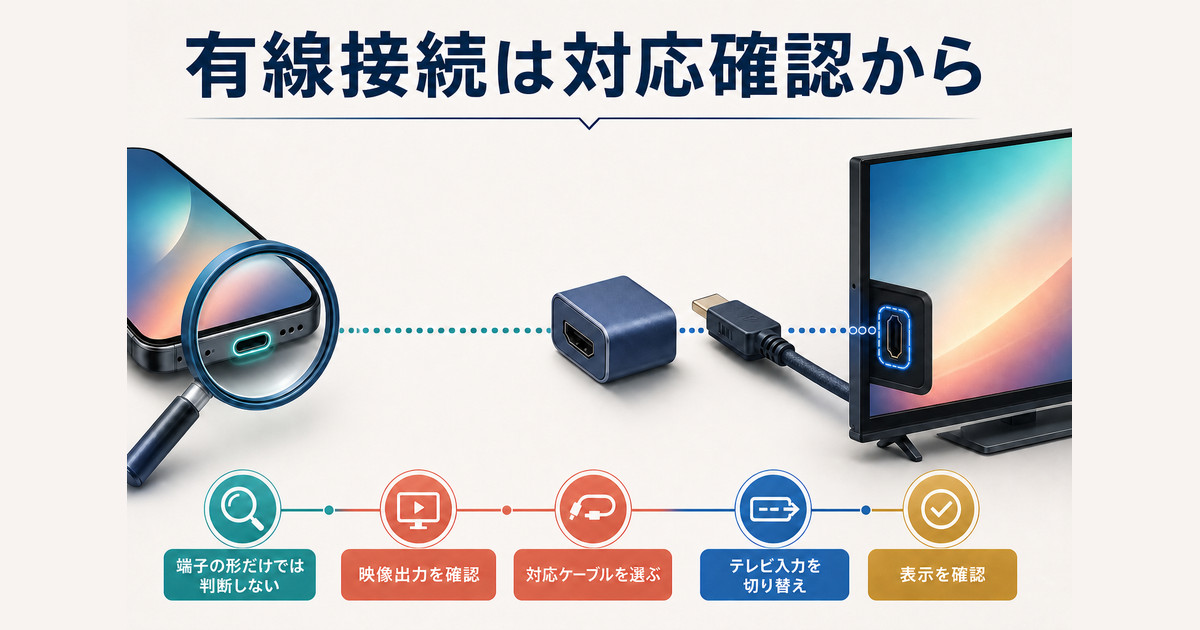 Androidスマホを映像出力対応ケーブルでテレビへつなぐ手順