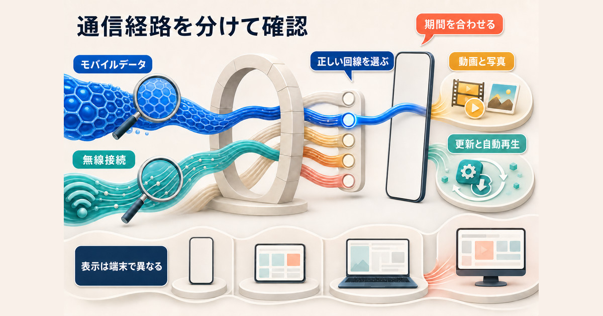通信経路・期間・回線・アプリの種類からデータ消費を確認する図