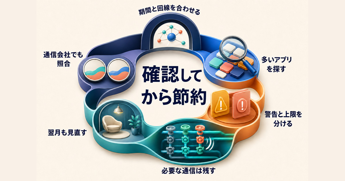 Androidの通信量を確認・節約し翌月も見直す循環手順