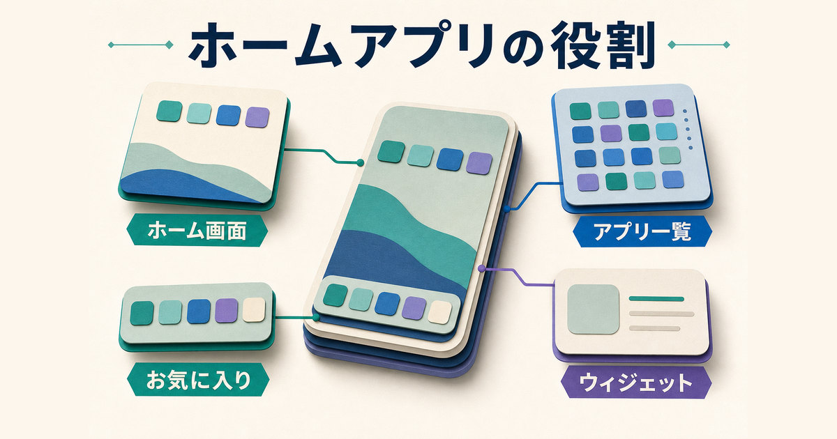 ホームアプリがホーム画面、アプリ一覧、お気に入り、ウィジェットの表示をまとめて制御する仕組み