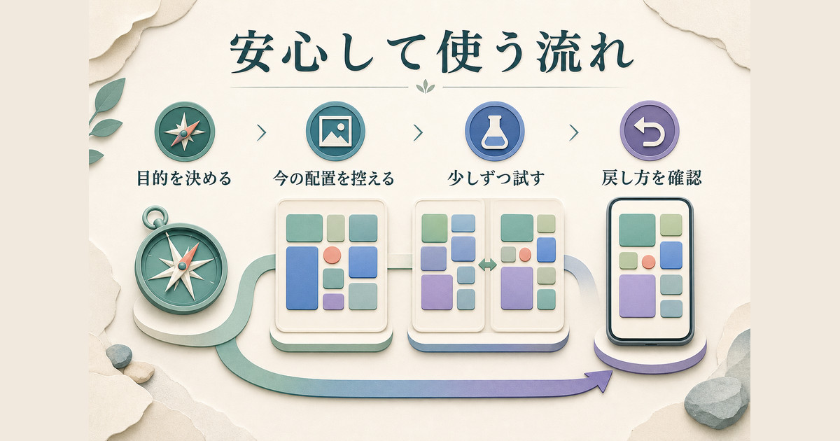 目的を決め、現在の配置を控え、ホームランチャーを少しずつ試して戻し方も確認するまとめ