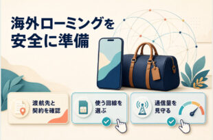海外ローミングを安全に使うため、渡航先と契約、利用回線、通信量を確認する記事の要点