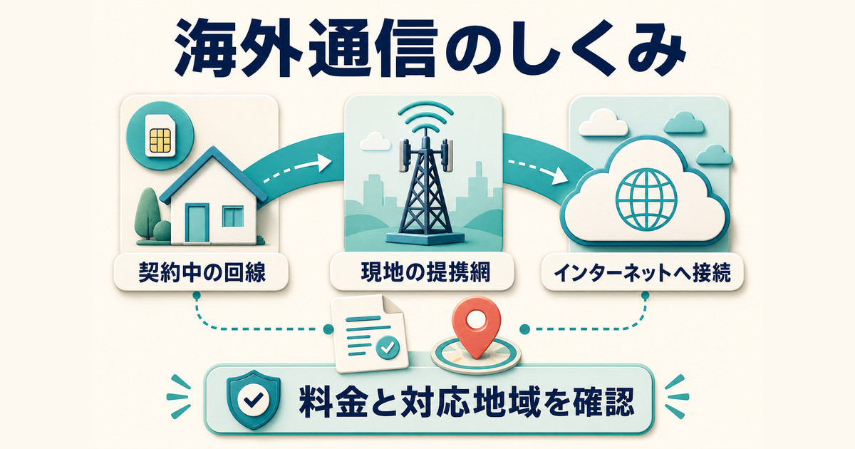 契約中の回線が現地の提携ネットワークを経由してインターネットへ接続する海外ローミングの仕組み