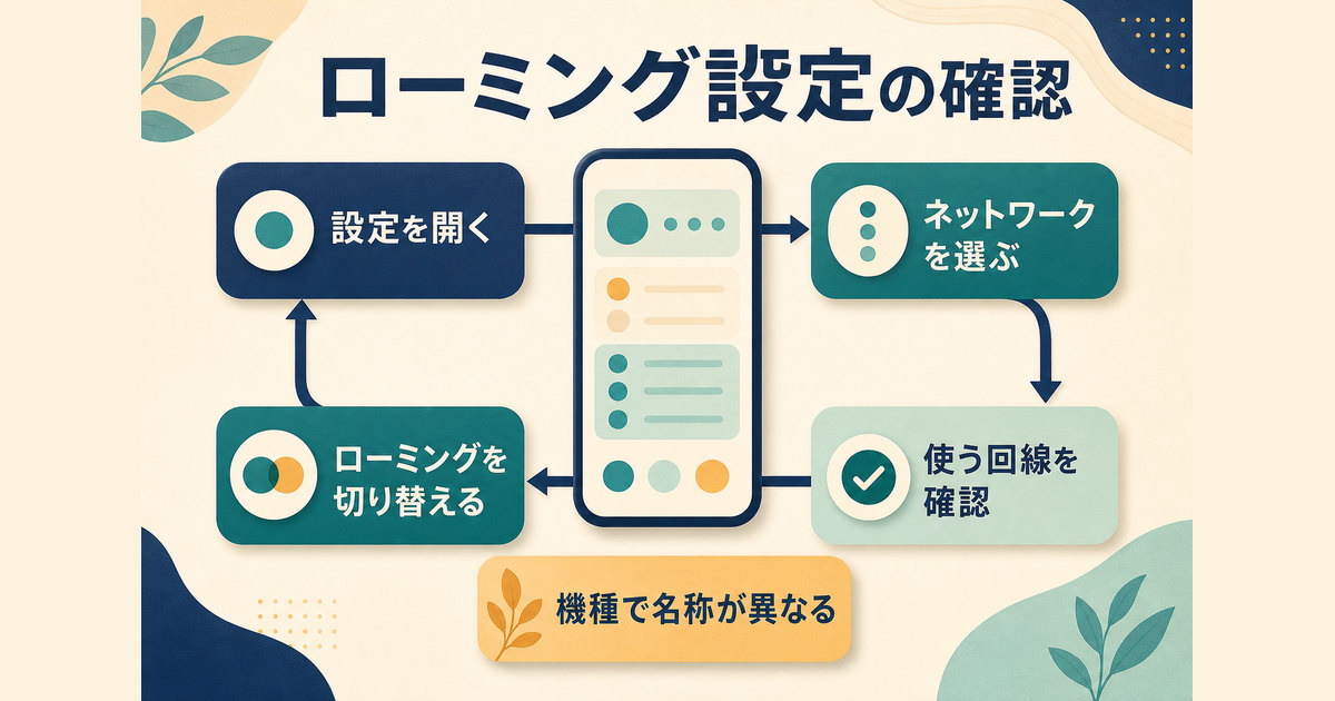 設定からネットワーク、使用する回線を選び、ローミングを切り替える基本的な確認経路