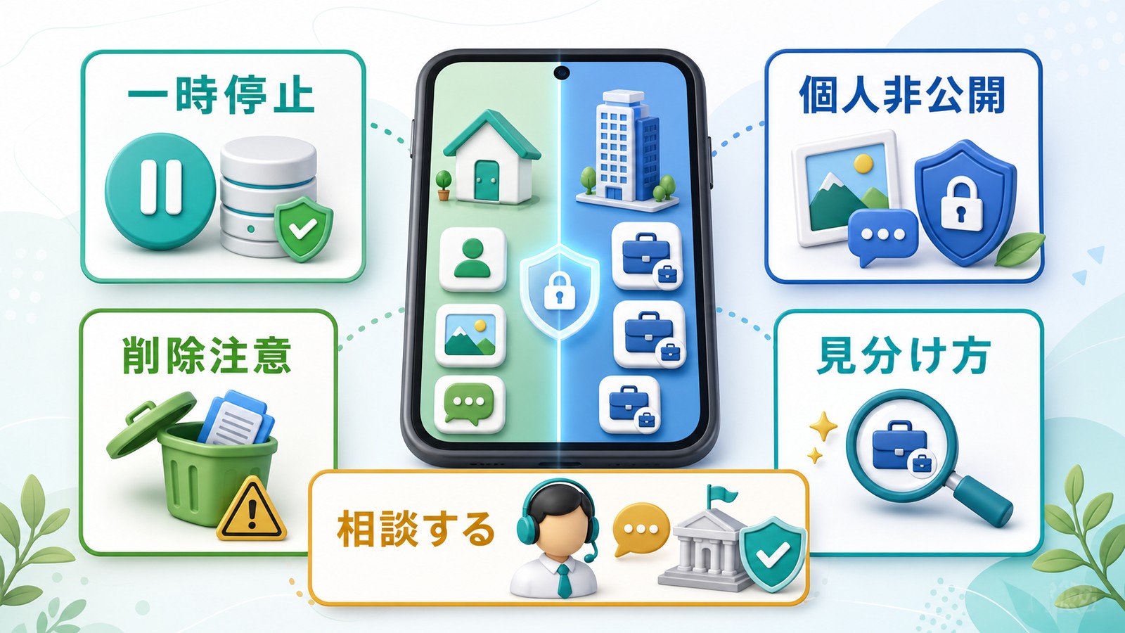 Androidの仕事用プロファイルの一時停止削除注意個人非公開見分け方相談する内容を整理した図解
