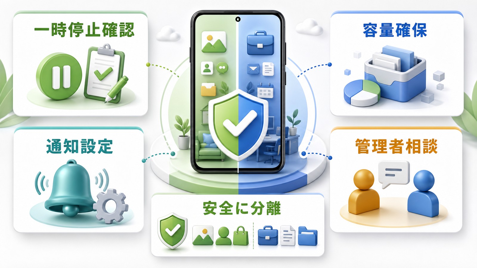 Androidの仕事用プロファイルが使えない時に一時停止確認容量確保通知設定管理者相談安全に分離を確認するまとめ図解