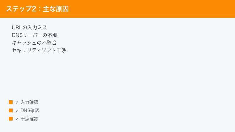 Causes of ERR_NAME_NOT_RESOLVED wrong URL DNS server trouble cache mismatch secu