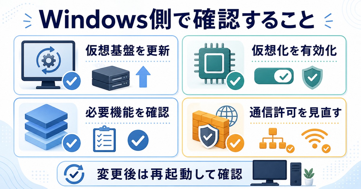 Windows側で確認するDocker Desktop起動トラブルの情報画像