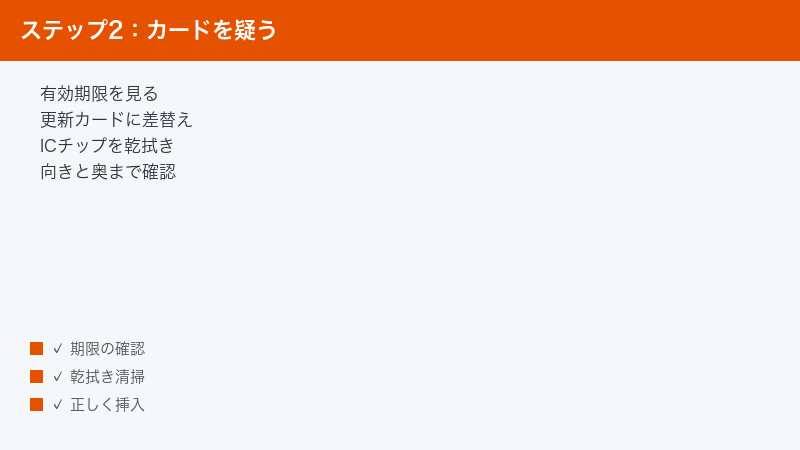 Check card expiry swap to the renewed card wipe the chip dry a​nd insert correctl