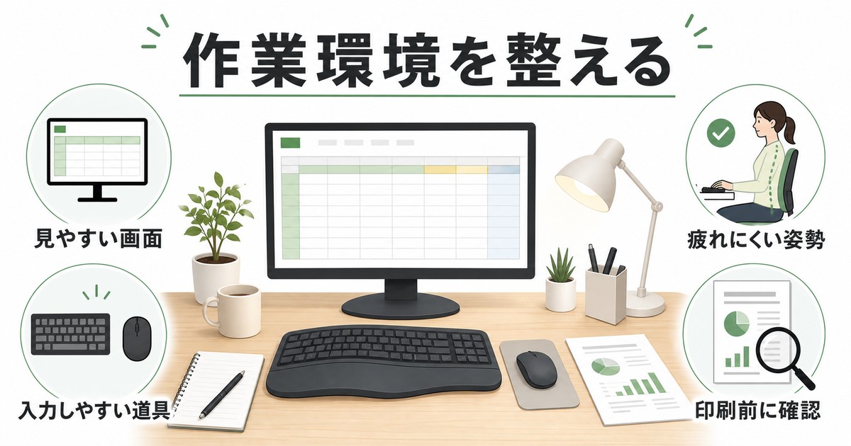 表計算作業を見やすく入力しやすく疲れにくく整える作業環境の図解