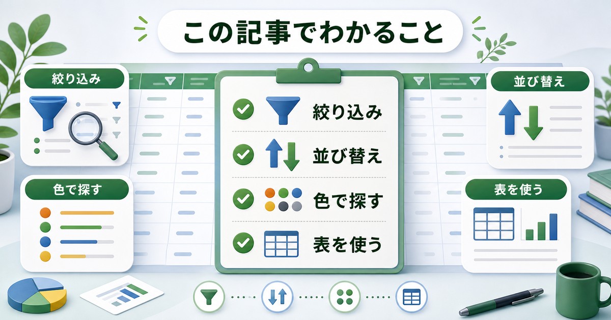 フィルターと並び替えでこの記事からわかることの図解