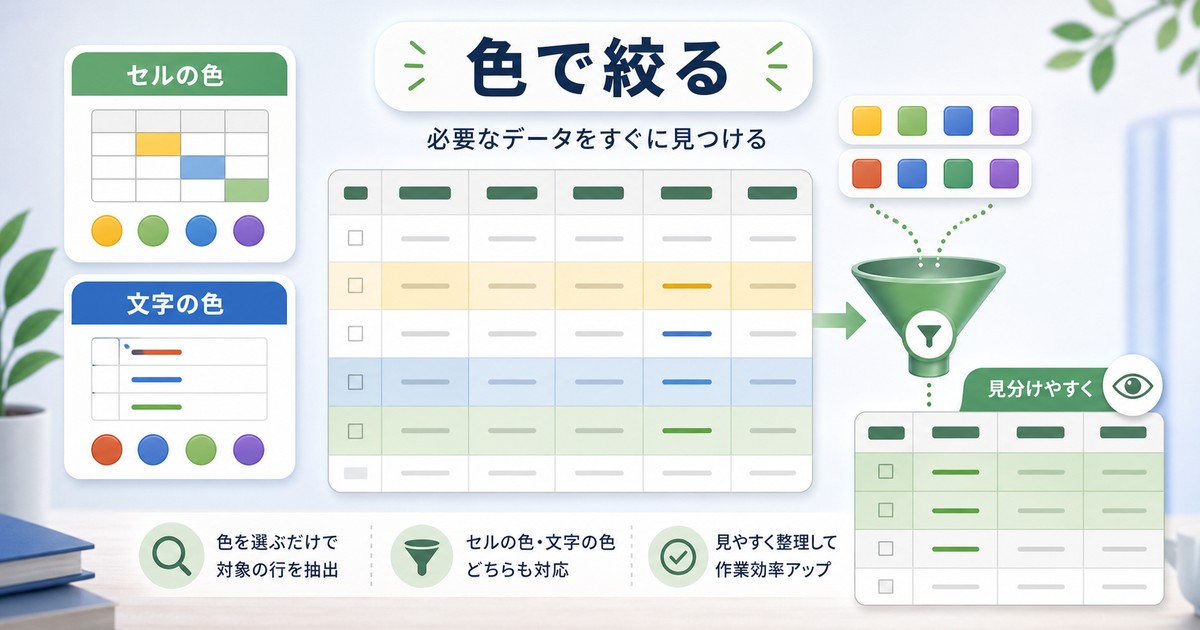 セルの色や文字の色で絞り込む方法の図解