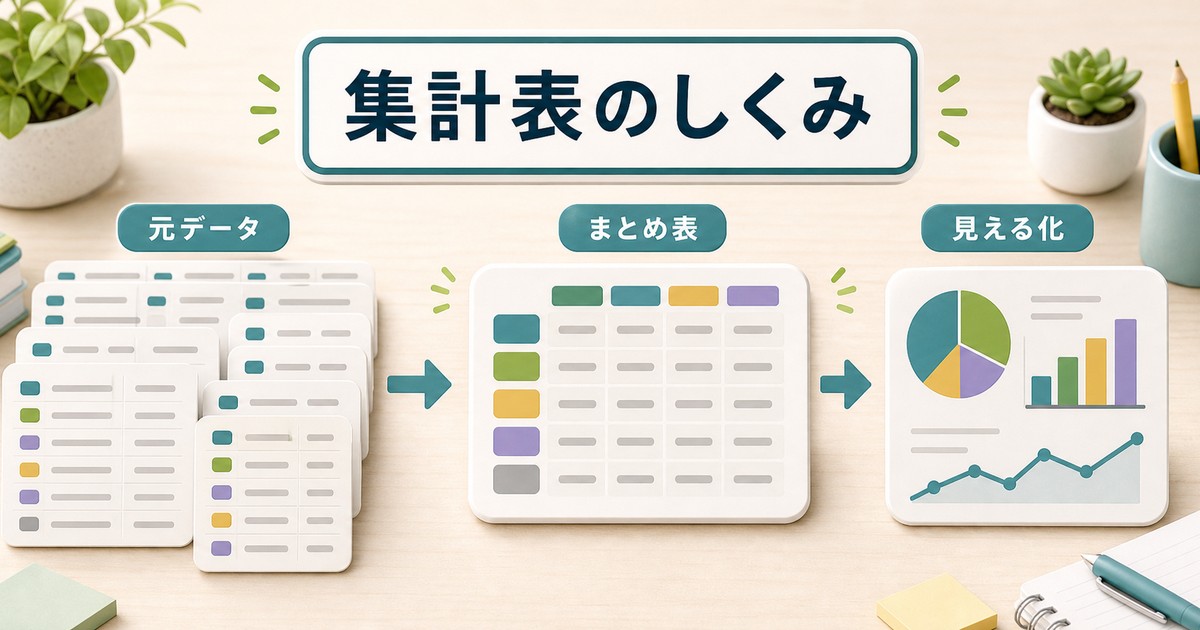 元データから集計表を作る仕組みの図解