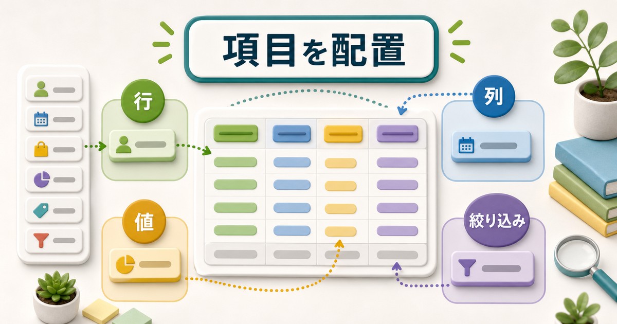 行列値と絞り込みの項目配置を説明する図解
