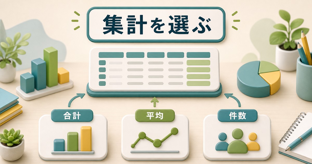 合計や平均や件数などの集計方法を選ぶ図解