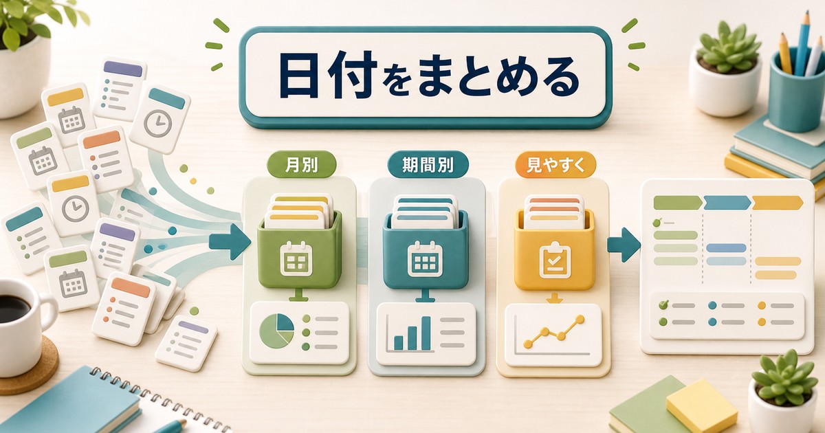 日付データを期間ごとにまとめる図解
