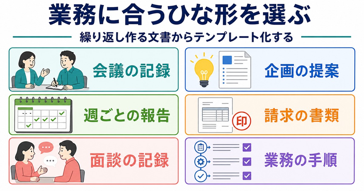 会議提案週報請求面談業務手順に使える文書テンプレート例の図解