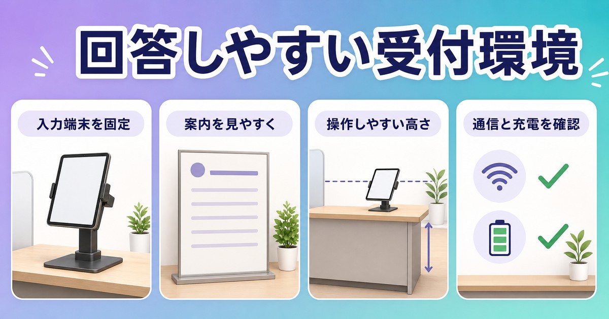 入力端末案内表示高さ通信充電を整えた回答受付環境の図解