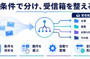 メールの条件と動作を決めて受信箱を自動整理する全体像の図解