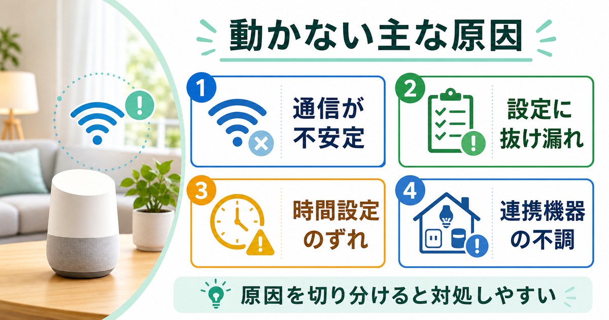 ルーティンが動かない時に通信設定時間連携機器の原因を切り分ける図解
