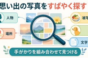人物・場所・被写体・文字を手がかりに写真を探す方法の図解