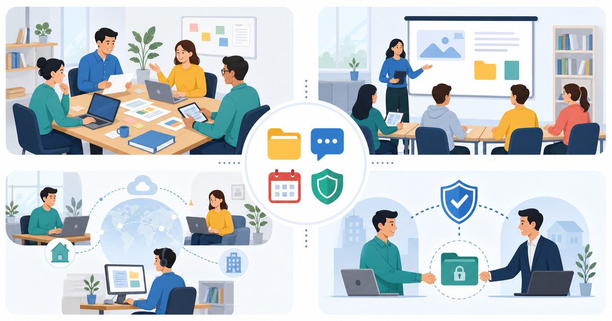 Google Workspaceを小規模チーム教育リモートワーク社外連携で活用する図解