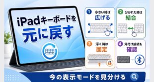 iPadキーボードが小さい、二つに分かれた、位置が浮く時に戻し方を順番に確認するアイキャッチ