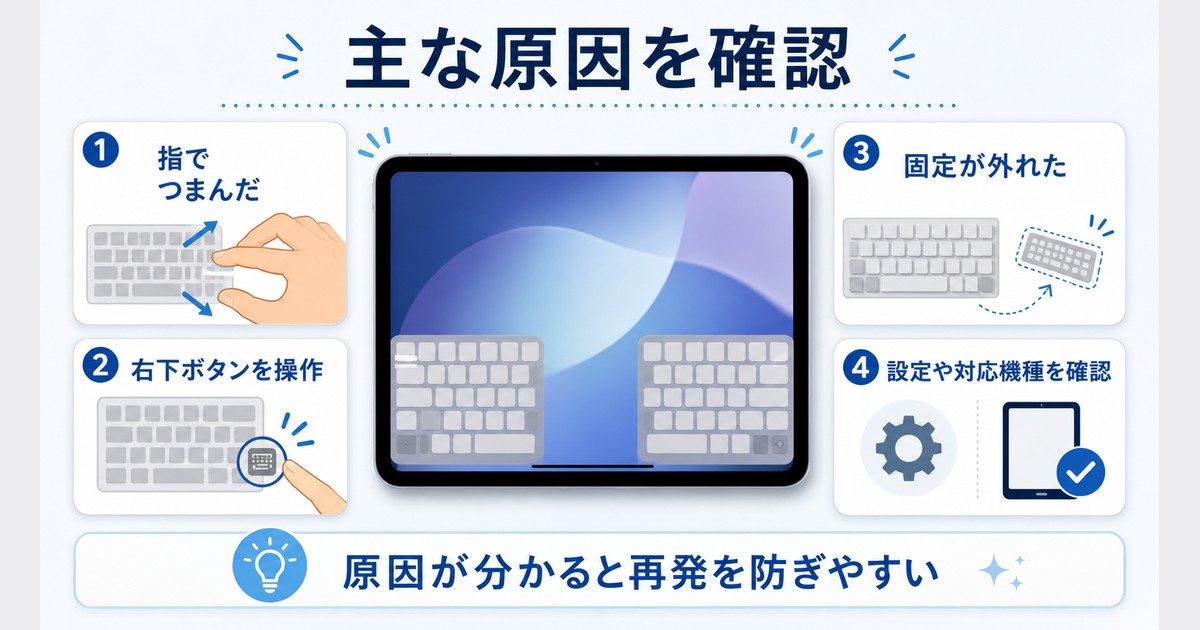 指のつまむ操作、キーボードボタン操作、位置移動、対応モデルや設定確認を整理した図解