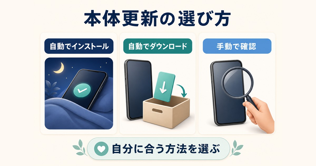 自動インストール自動ダウンロード手動確認を選ぶ図解
