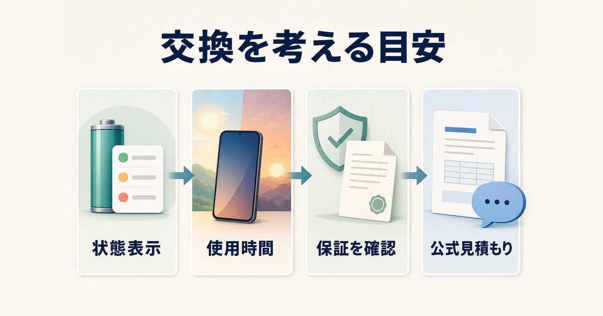 バッテリー状態使用時間保証と公式見積もりから交換時期を判断する図解