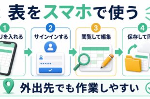 スマホで表を閲覧し編集し同期する流れをまとめた図解