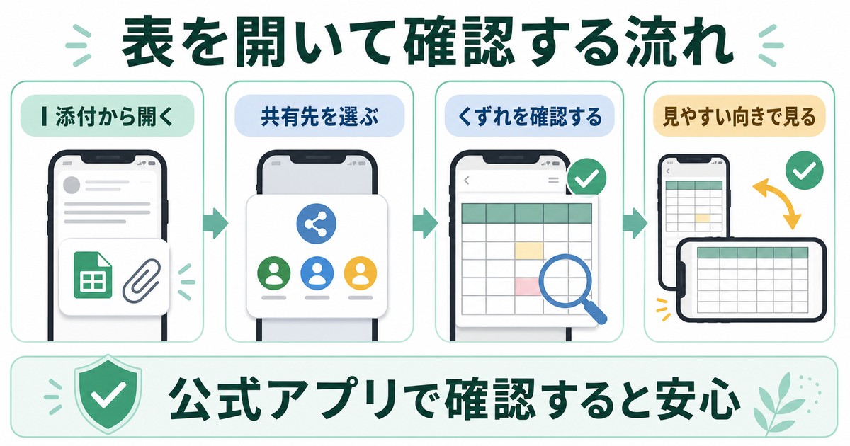 表ファイルを開いて確認する流れをまとめた図解